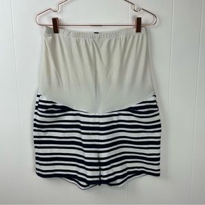 Eden Society Maternity Navy Blue Striped Over-the-Belly Shorts